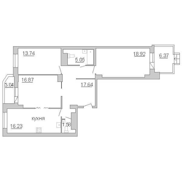 Трехкомнатная квартира в : площадь 93.37 м2 , этаж: 3 – купить в Санкт-Петербурге